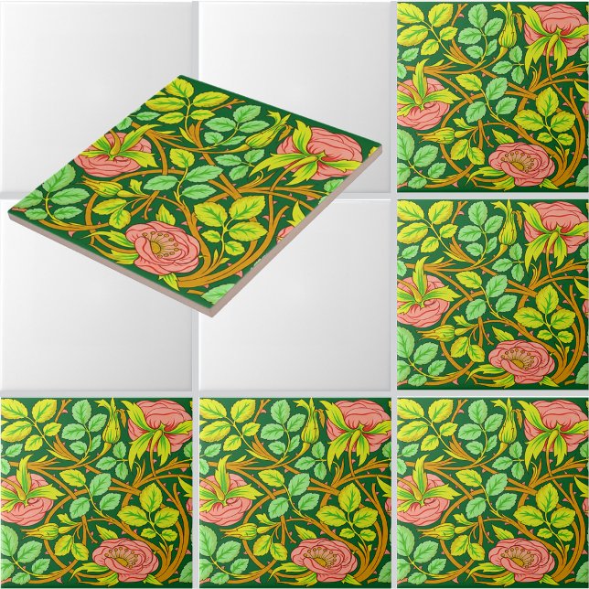 Carreau Motif de frise de vignes de roses de style Arts &  (Créateur téléchargé)
