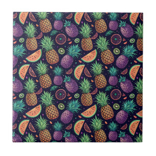Carreau Motif de fruit tropical néon cosmique coloré