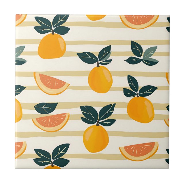 Carreau Motif de fruits d'agrumes avec Feuilles verts (4) (Devant)