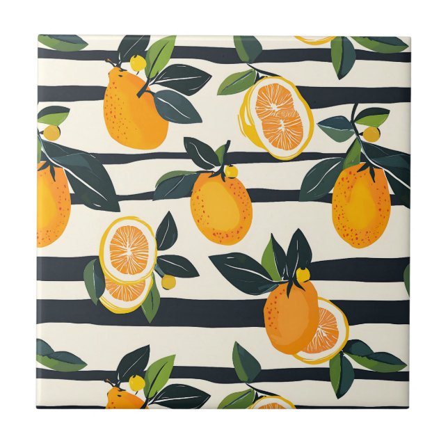 Carreau Motif de fruits d'agrumes avec Feuilles verts (5) (Devant)