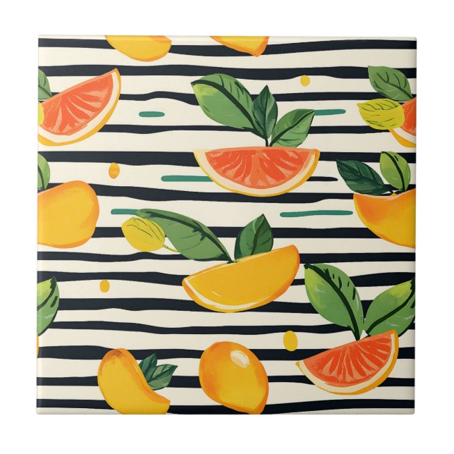 Carreau Motif de fruits d'agrumes avec Feuilles verts (6) (Devant)
