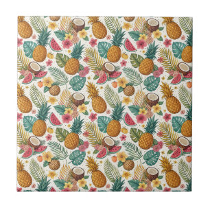 Carreau Motif de fruits et fleurs tropicaux d'été exotique