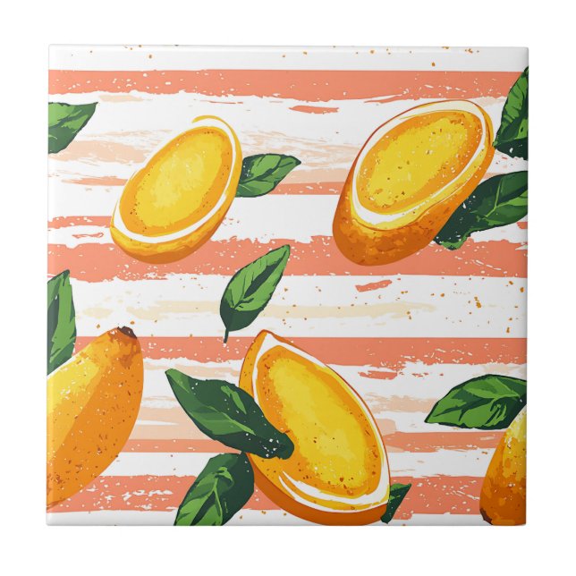 Carreau Motif de fruits Mango avec Feuilles verts (Devant)
