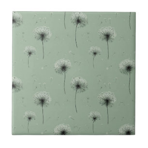 Carreau Motif de graine de pissenlit minimaliste vert