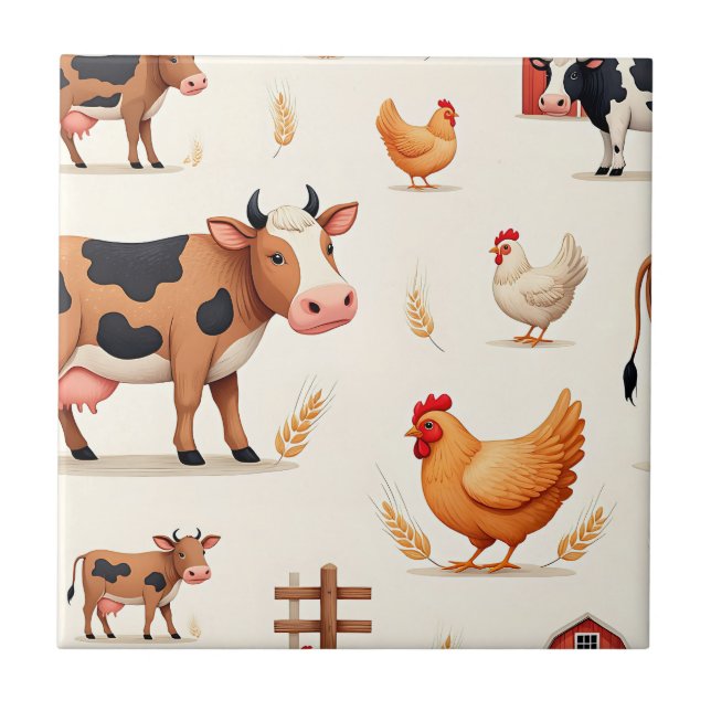 Carreau Motif de grange d'animaux de ferme mignons (Devant)