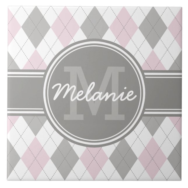 Carreau Motif de Jacquard rose et gris monogramme (Devant)