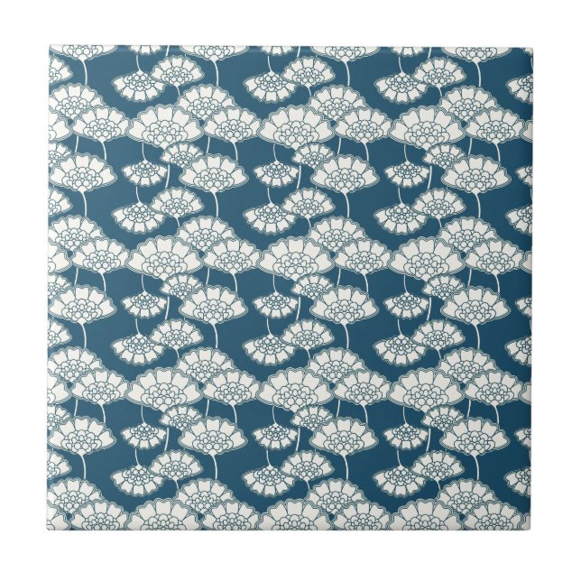 Carreau Motif de Japonais de bleu et de feuille d'or (Devant)