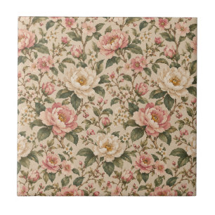 Carreau Motif de jardin de pivoines et de roses romantique