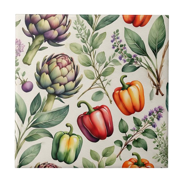 Carreau Motif de jardin potager à l'aquarelle (Devant)