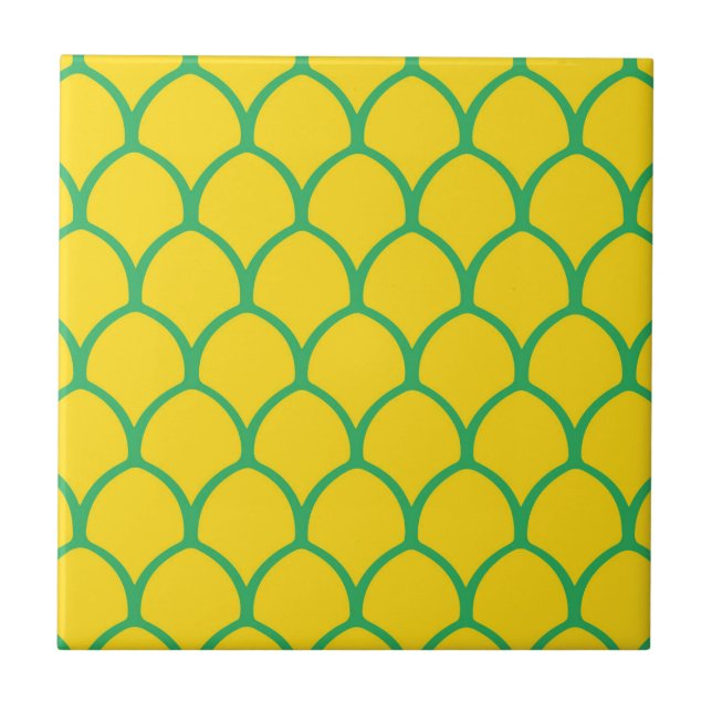 Carreau Motif de l'ananas tropical en vert et jaune (Devant)