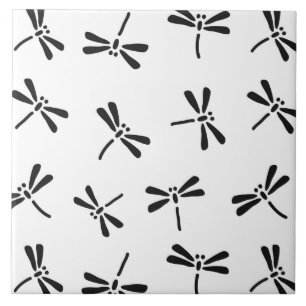 Carreau Motif de libellules japonais, noir et blanc