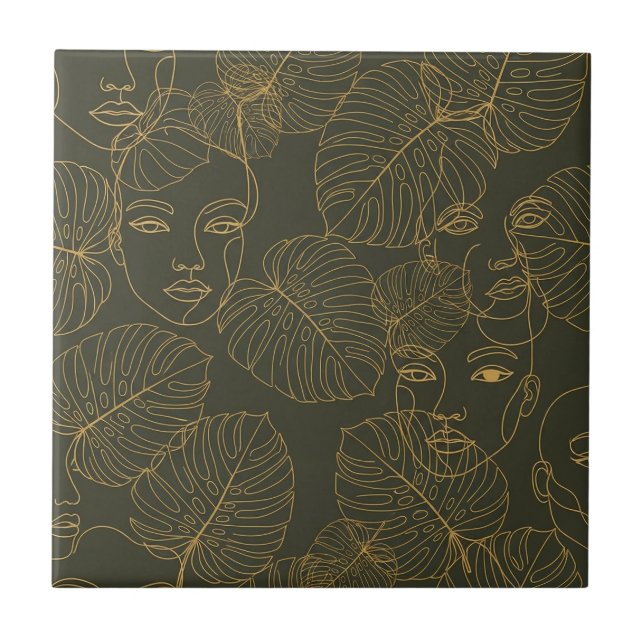 Carreau Motif de ligne de visage botanique rustique (3) (Devant)