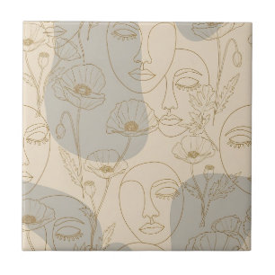 Carreau Motif de ligne de visage floral vintage (2)
