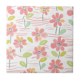 Carreau Motif de ligne florale abstrait moderne (3)