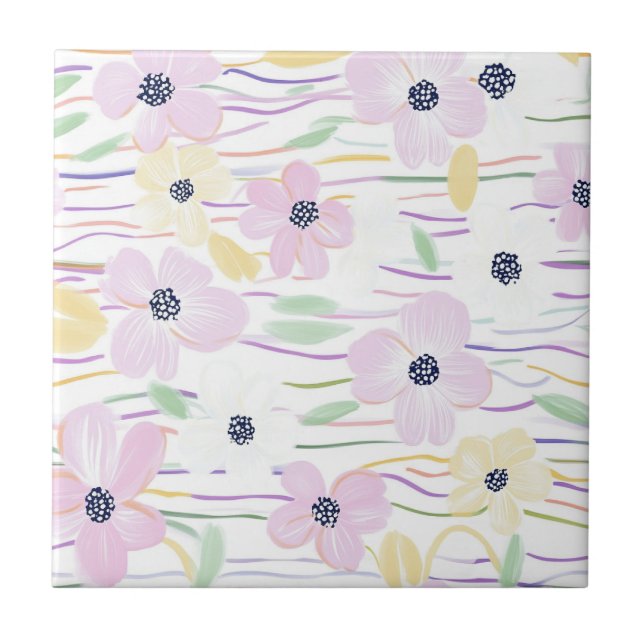 Carreau Motif de ligne florale abstrait moderne (6) (Devant)