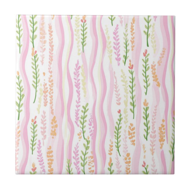 Carreau Motif de ligne florale abstrait moderne (7) (Devant)