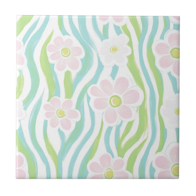 Carreau Motif de ligne florale abstrait moderne (8) (Devant)