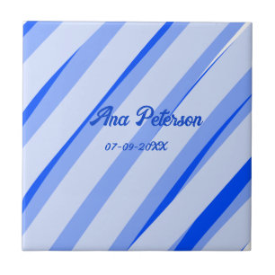 Carreau Motif de lignes rétro boho avec nom date pastel bl