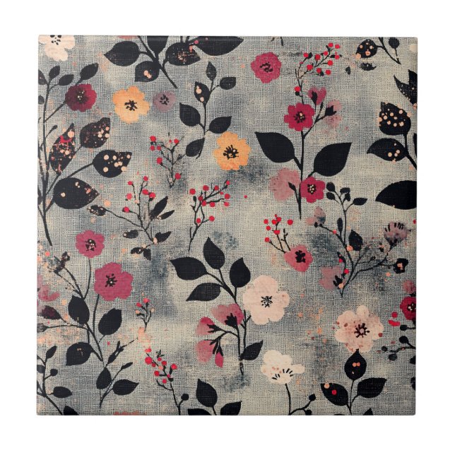 Carreau Motif de lin floral blush rustique (3) (Devant)