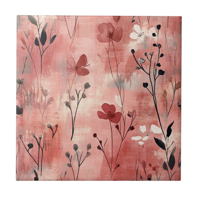 Carreau Motif de lin floral blush rustique (9) (Devant)