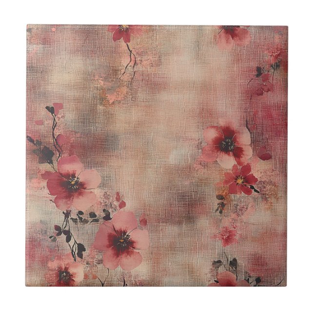 Carreau Motif de lin floral rose rustique (6) (Devant)