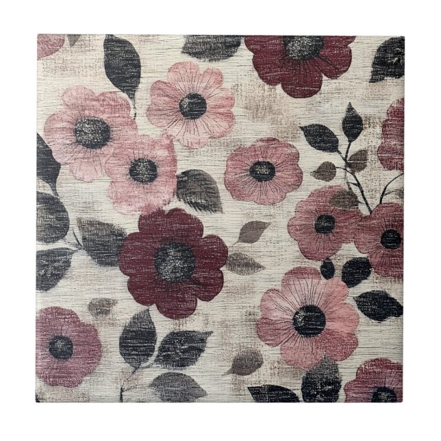 Carreau Motif de lin floral rose rustique (7) (Devant)