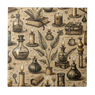 Carreau Motif de livres et bougies de cuisine vintage