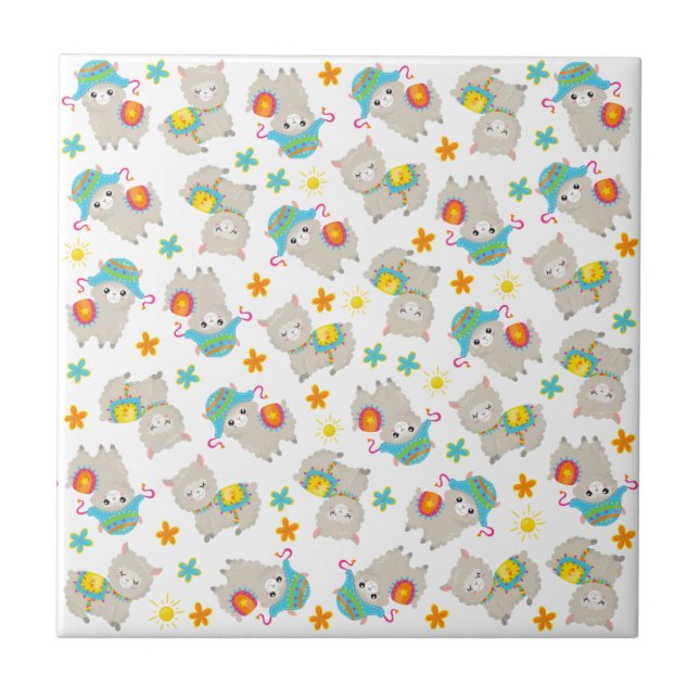 Carreau Motif De Llamas, Cute Llamas, Alpacas, Fleurs (Devant)