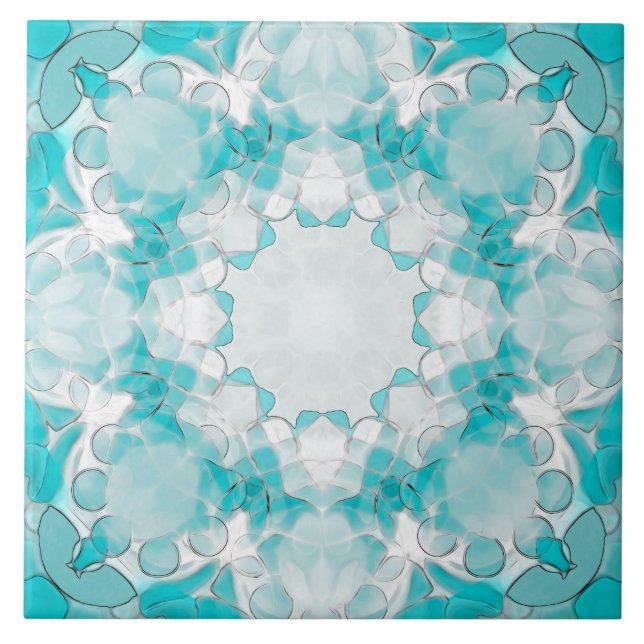 Carreau Motif de mandala abstrait moderne, turquoise, blan (Devant)