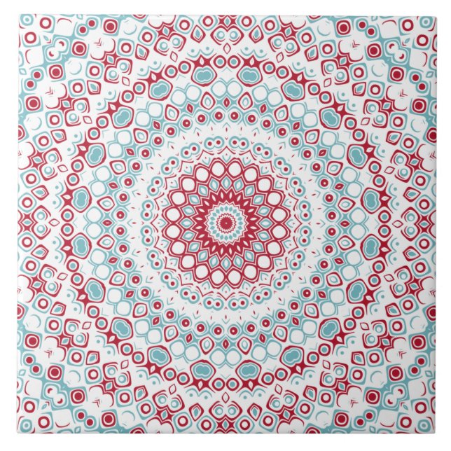 Carreau Motif de mandala aqua et cramoisi (Devant)