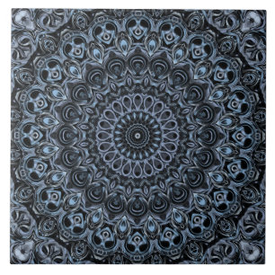 Carreau Motif de mandala bleu foncé et noir