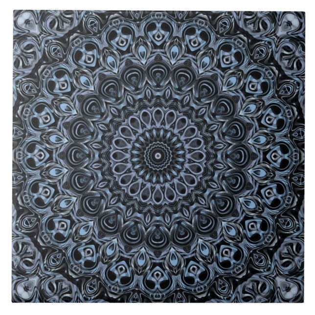 Carreau Motif de mandala bleu foncé et noir (Devant)