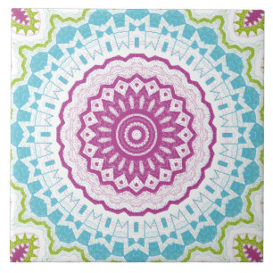 Carreau Motif de mandala bleu magenta et vert