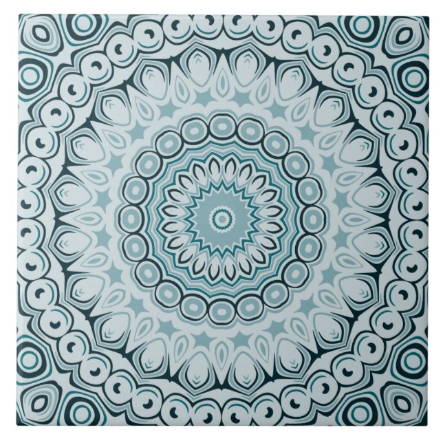 Carreau Motif de mandala bleu orageux et gris (Devant)