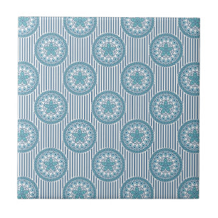 Carreau Motif de mandala bleu sur fond rayé