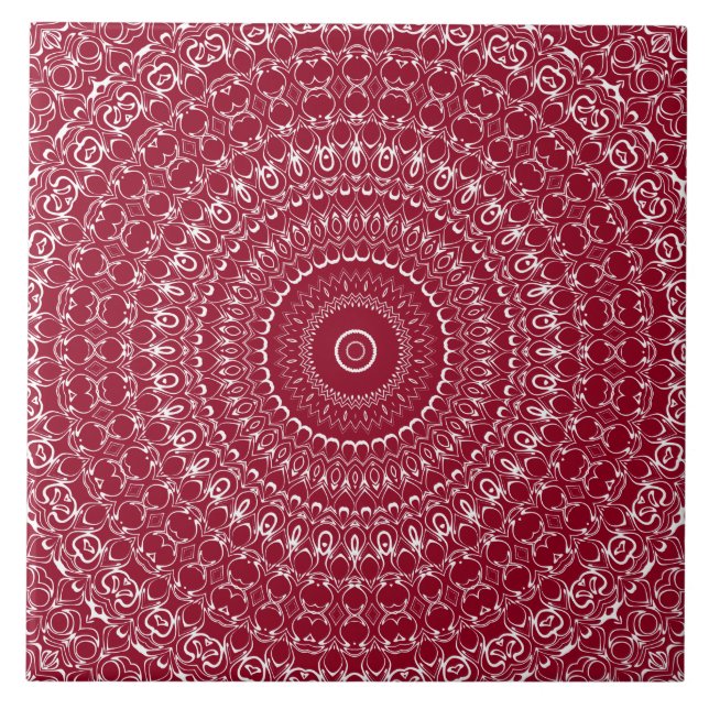 Carreau Motif de mandala complexe bordeaux et blanc (Devant)