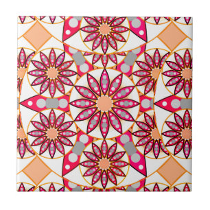 Carreau Motif de mandala, corail, pêche, blanc et gris