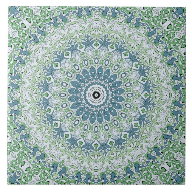 Carreau Motif de mandala côtier bleu et vert de mer (Devant)