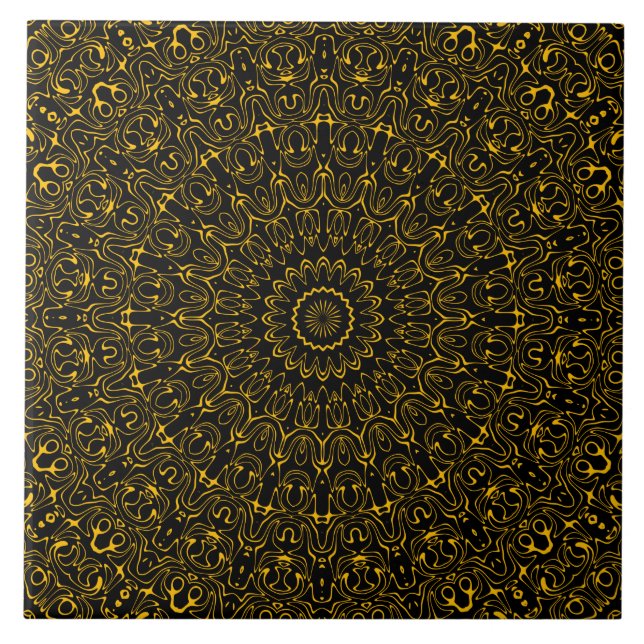 Carreau Motif de mandala doré à symétrie radiante (Devant)