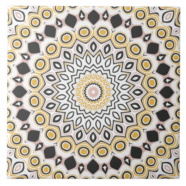 Carreau Motif de mandala doré et charbon (Devant)