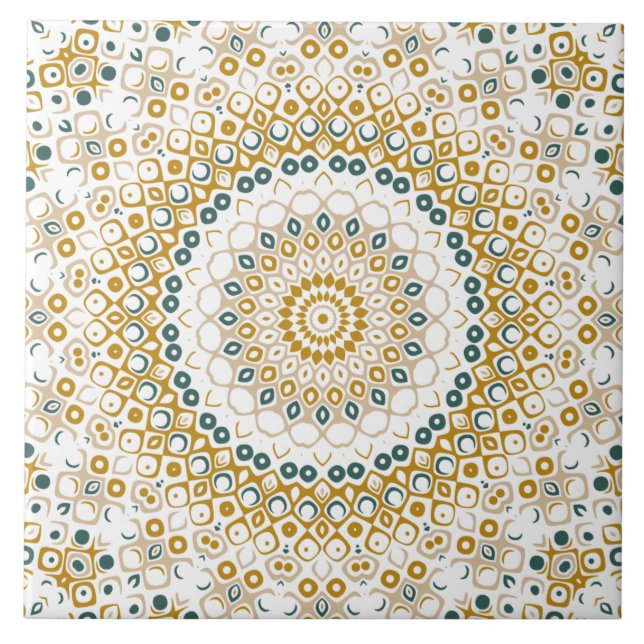 Carreau Motif de mandala géométrique doré et vert (Devant)