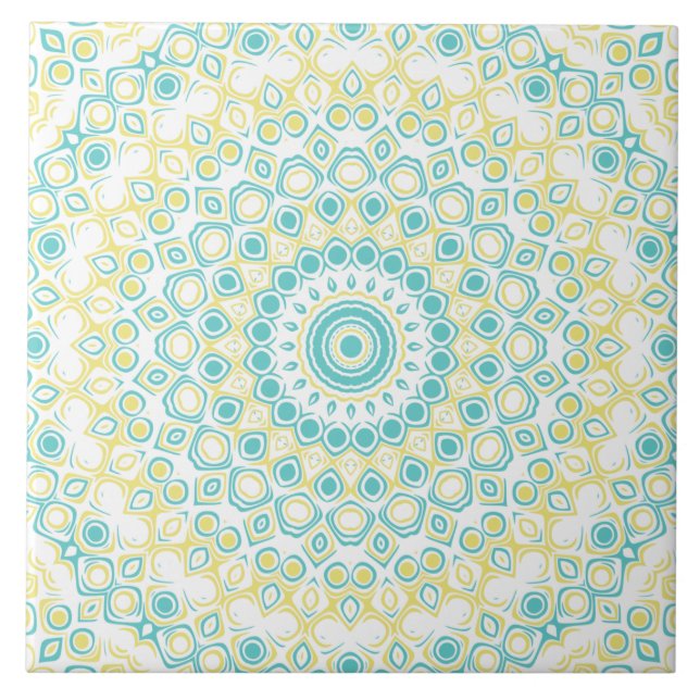 Carreau Motif de mandala géométrique sarcelle et jaune (Devant)