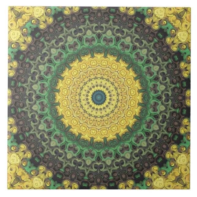 Carreau Motif de mandala kaléidoscope jaune et vert (Devant)