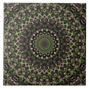 Carreau Motif de mandala kaléidoscope vert et noir
