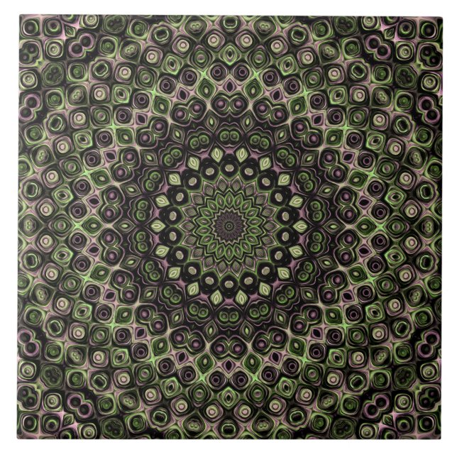 Carreau Motif de mandala kaléidoscope vert et noir (Devant)