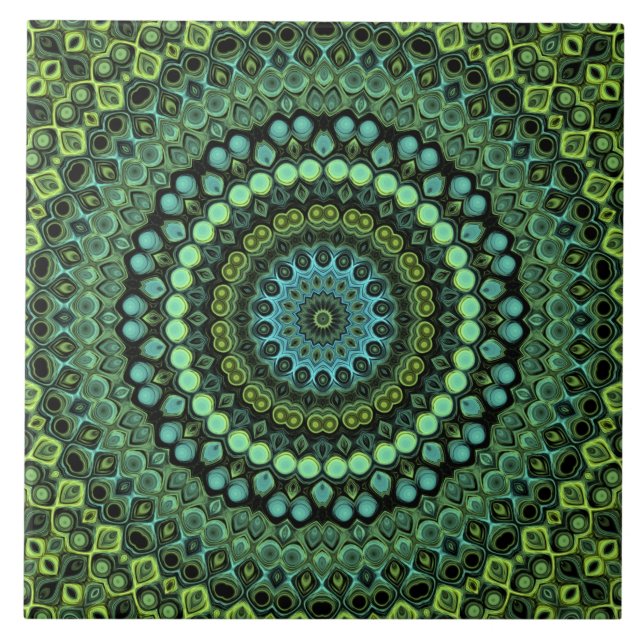 Carreau Motif de mandala kaléidoscope vert et sarcelle (Devant)