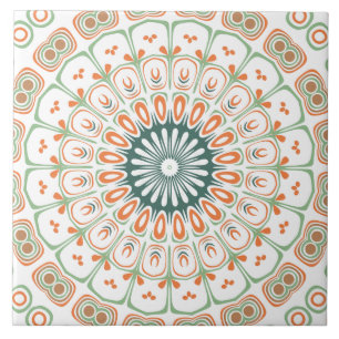 Carreau Motif de mandala moderne orange et vert