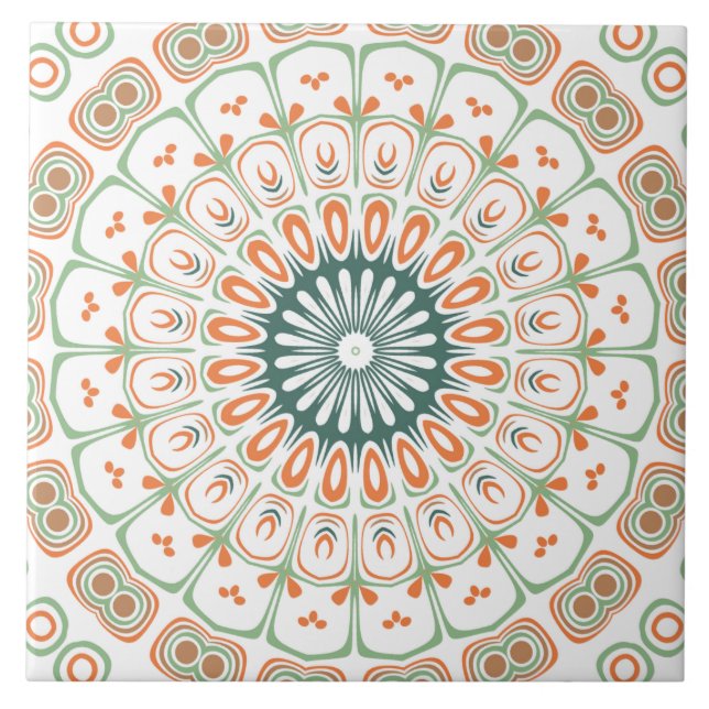 Carreau Motif de mandala moderne orange et vert (Devant)
