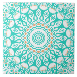 Carreau Motif de mandala océan turquoise et beige