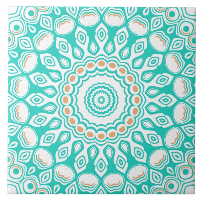 Carreau Motif de mandala océan turquoise et beige (Devant)
